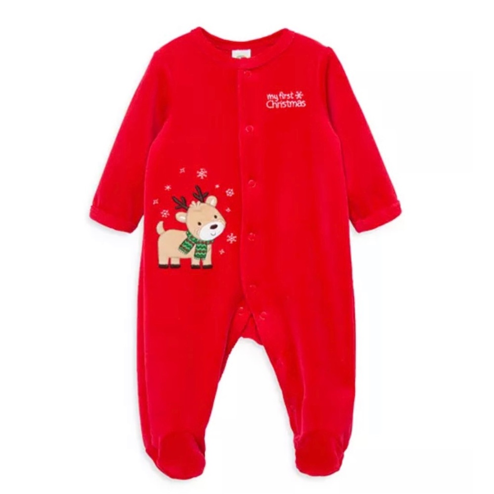 Little Me Baby Boys Reindeer Footed Velour Coverall 3 Months